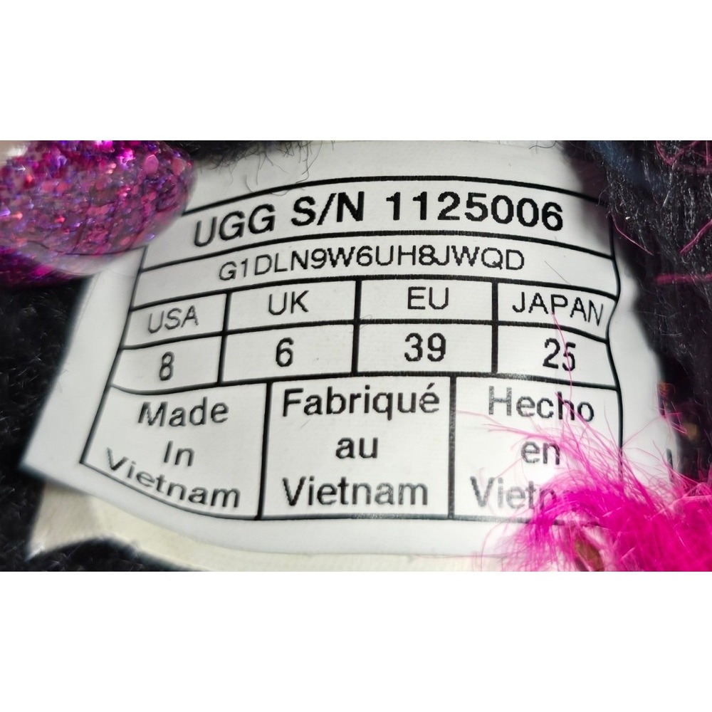 UGG Fluff Yeah Party Spots Slides Black Multicolor Womens 8 Fur Sandals Slippers - Picture 9 of 10